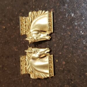 Vintage JJ Jonette Signed Horse Head Neoclassical Pierced Earrings dated 1986.